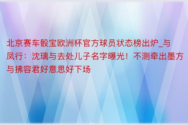 北京赛车骰宝欧洲杯官方球员状态榜出炉_与凤行：沈璃与去处儿子名字曝光！不测牵出墨方与拂容君好意思好下场