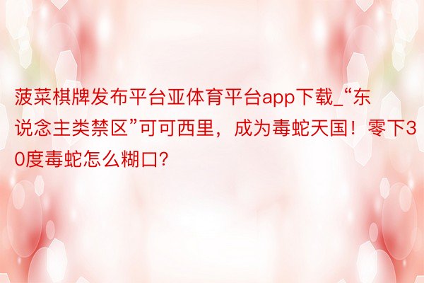 菠菜棋牌发布平台亚体育平台app下载_“东说念主类禁区”可可西里，成为毒蛇天国！零下30度毒蛇怎么糊口？